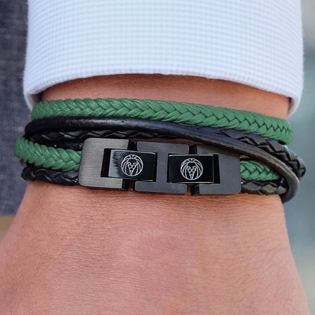 Bracciale Roy in pelle nera e verde per uomini - Bracciali in pelle