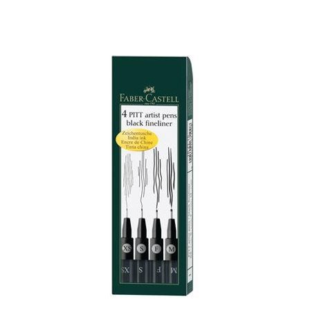 FABER-CASTELL Fiberpenn Fineliner 4-sett (M,F,S,XS)