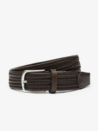 John Henric Men's Dark Brown Leather Braided Belt Size 110