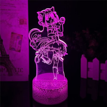 Tokyo Mew Mew Momomiya Ichigo 3D Illuusiolamppu USB LED Anime Manga Yövalo Työpöydälle Tunnelma Lamppu Kaukosäädin 7/16 Väriä Vaihtava Leikki
