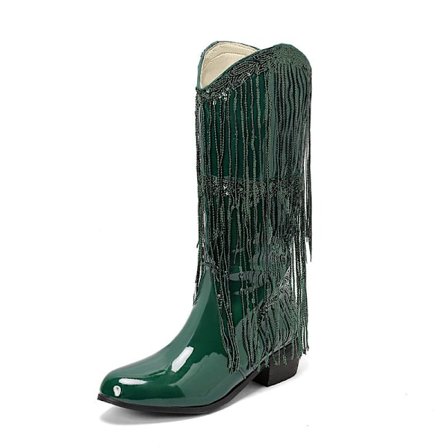Damskor med fransar i metallisk cowboy-stil Green
