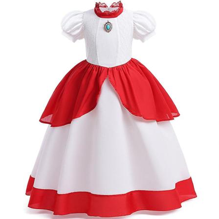 3-9 år Barn Jenter Super Mario Peach Princess Kostymekjole Fest Halloween Fancy Dress-gaver 7-8 Years