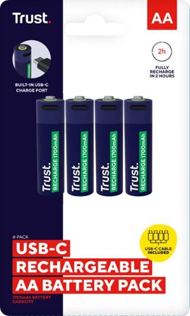 TRUST Batteri Laddbar AA USB-C 4/fp - Lyreco - Kontorsmaskiner - Batterier - Uppladdningsbara
