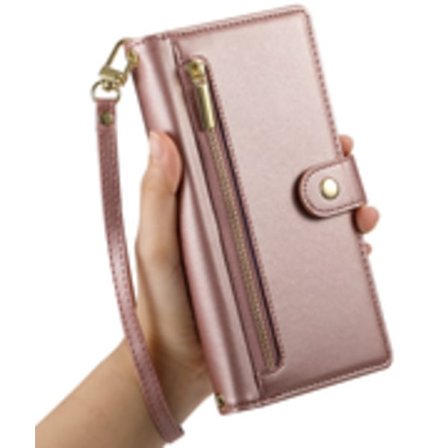 Mobilplånbok för iPhone 16-serien, portabel plånbok som rymmer både mobiltelefon och kort, påverkar inte kortets magnetism, rosa pink-Glad