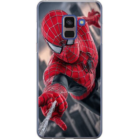 Kompatibelt Mobilskal till Samsung Samsung Galaxy A8 (2018) Dynamisk Spider-Man-illustration i actionperspektiv, superhjältetema med rörelseekonomi