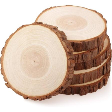 Trestokk i tre 15-16 cm uten hull 6 stk Naturlige treskiver Egnet