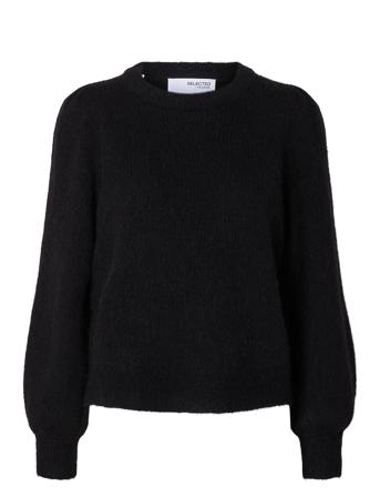 Slflulu Ls Knit Rib O-Neck Noos Tops Knitwear Jumpers Black Selected Femme