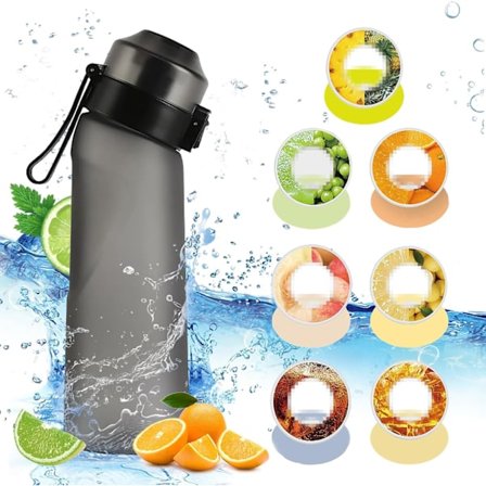 Ilmavesipullo maku-podilla 650ML Makuvettä Pullo Aloituspakkaus Hedelmä Maku Vesi C Musta