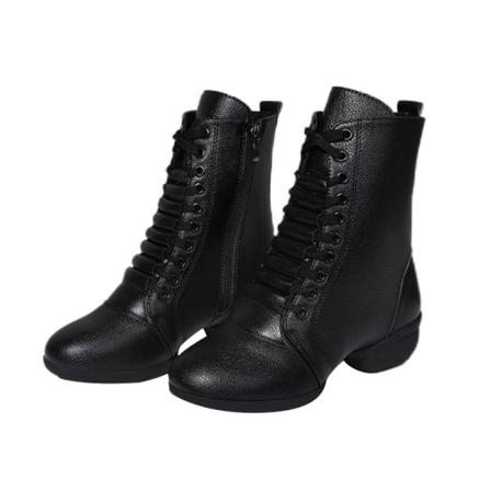Kvinnors Spetsiga Tå Jazz Dance Boot Zip Up Mid Calf Läder Flats