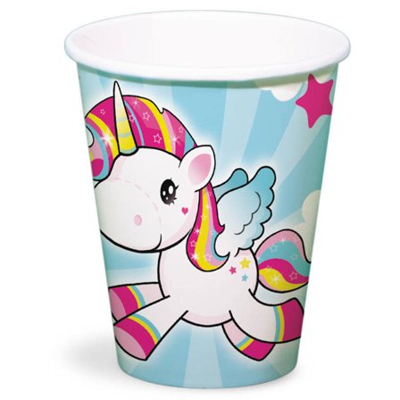 Enhörning Pappersmugg Blå 8-pack - Partyninja.se
