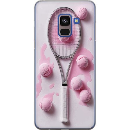 Kompatibel Mobilcover til Samsung Samsung Galaxy A8 (2018) Rosa glaskugler og tennisketsjer i et kreativt stillbillede med legende popfølelse og mode