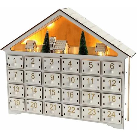 Adventskalender med 24 Skuffer Hus Fyr DIY Nedtællingskalender Alsidig Håndværk Opbevaringsboks white