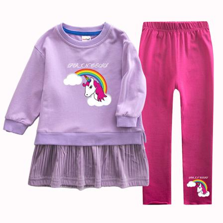 Tecknad Flickor Print Crew Neck Swing Baggy Våren Hösten Outfits