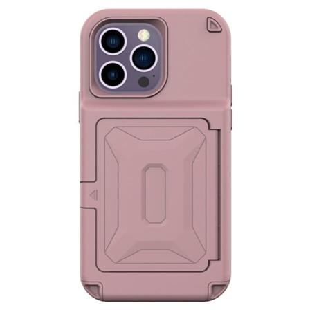 Iphone 14 Pro Skal Korthållare Mirror Kickstand - Rosa