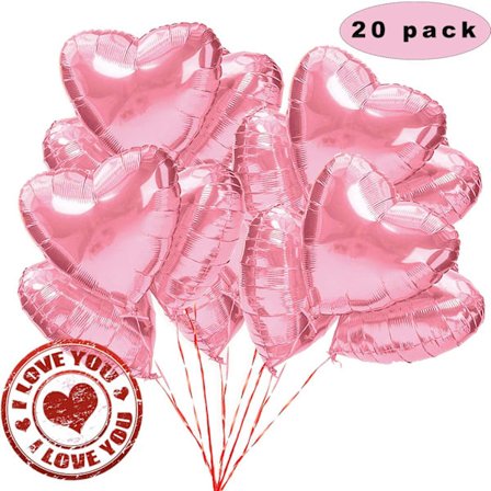 20 st 18 tum rosa hjärtballonger, hjärtballonger med helium, bröllopsfolie ballong, folie ballong, hjärtballonger (rosa)