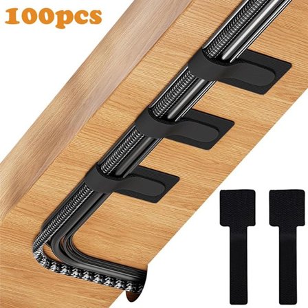 ING Organizer 100 stk. krog- og løkkekabelbindere Selvklæbende kabelorganisator Kabelstyring Justerbare kabelbindere til fastgørelse af strømkabler 