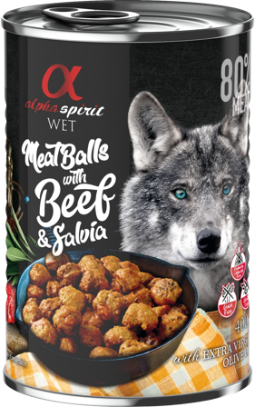 Alpha Spirit Meat Balls with Beef and Salvia märkäruoka, 400 g