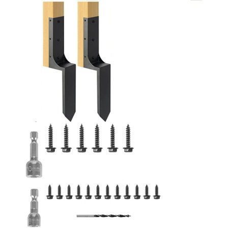 Hegn Stolpe Reparations Anker Kit 2-Pak Kraftige Stålpløkker til Knækkede Lænende Træhegn Stolper (BT)