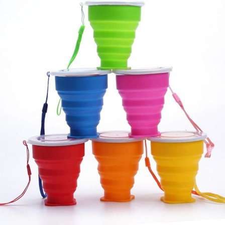 Sammenklappelig Rejsekrus, 6-pak Sammenklappelige Silikonekrus med Låg