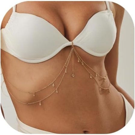 Kristall Tofs Midjekedja, Sommar Strand Hav Kroppskedja Smycken, Lager På Lager Magkedja, Festival Rave Strass Bröstsmycken för Kvinnor Bikini Guld