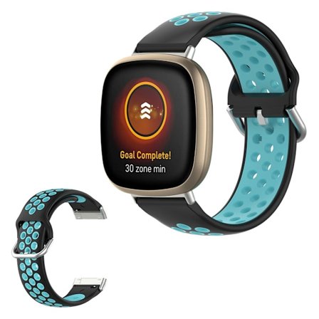 Fitbit Versa 3 / Sense tvåfärgad silikon klockarmband - svart / cyan