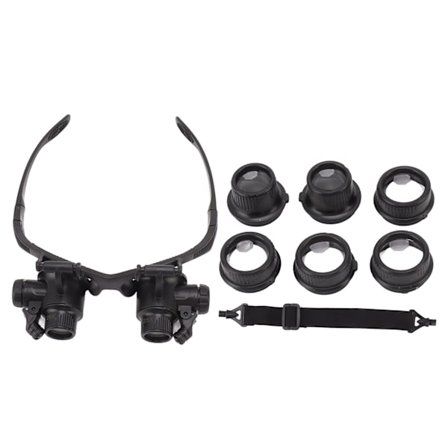 Huvudmonterat förstoringsglas med 4 linser, LED-lampa, dubbelögd lupp