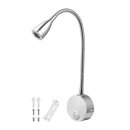 Mobestech AC 85-265V 3W 360-graders Flexibel Arm LED Vägglampa LED Läslampa Sänglampa med Strömbrytare (Varmvit) [DB]