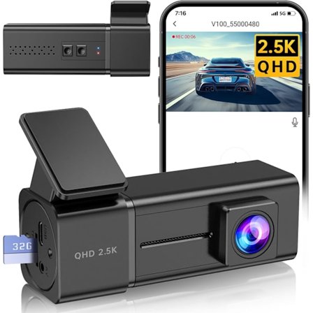 Dashcam, 2.5k 1440P WiFi Dashcams, Dashkamera för bilar med APP, Mini bilkamera, Gratis 32GB SD-kort, Nattseende, 24H parkeringsläge