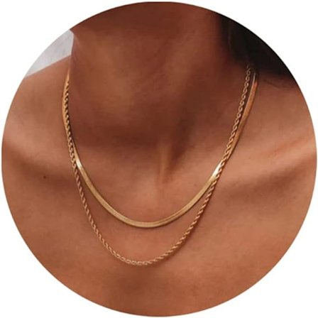 Dame Guld Lagdelt Halskæde, 14K Guldbelagt Halskæde Justerbar Simpel Choker Halskæde Eksklusiv Guld Kæde Halskæde Sæt Sildbenskæde Halskæde