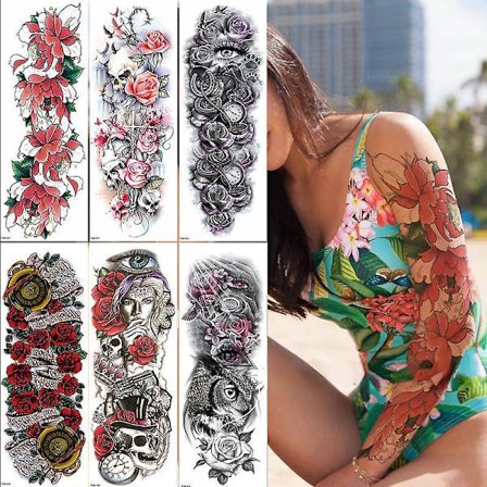 2 Pcs Full Arm Sleeve Temporary Tattoo Stencil Sticker Body Art 3d Waterproof 170*480mm Scrollsqy