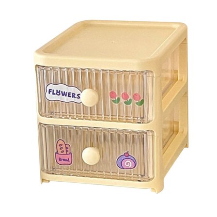 Skrivebordsoppbevaringsboks med 2 skuffer, skrivebordsorganisator i plast for studenthybel, skrivebordskosmetikk-organisatorboks med søte 