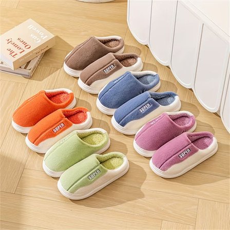 Plysbroderede vintertøfler til kvinder - varme og bløde såler, tofarvet design, komfortabelt valg til hjemmebrug