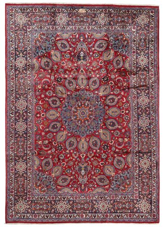 Handgeknüpft Persischer Maschad Teppich 250X355 Dunkelrot/Schwarz