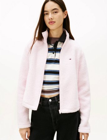 Tommy Jeans Tjw Reg Sh S-Flag Teddy Zip Thru - Pink - S