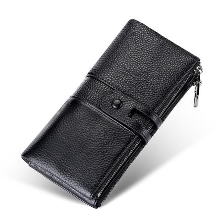 Retro skinn damelommebok i koreansk stil mote mobiltelefonveske Topplags kuskinn lang lommebok - Perfet black