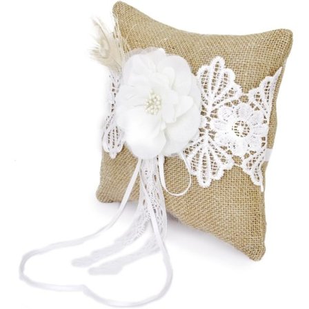 Vintage Jute Brudering Bærer Pude Dekoreret med Blonde