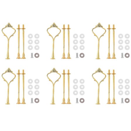 6 Sæt Bakke Hardware til Kageopsats 3-lags Kageopsats Monteringshardware Holder til Bryllup og Fest Serveringsbakke (Guld)