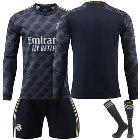 Madrid Uten nummer 2023/2024 RM Langærmet høst, vinter Borte Barn Fotballdrakt/Shorts/Sokker Sett Ungdom barn Størrelser