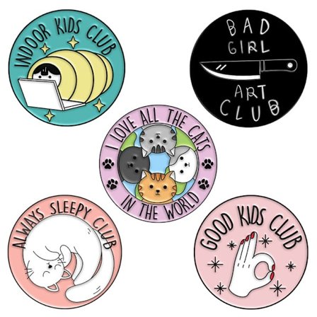 5 st Enamel Pins Söta Cartoon Barnmärken, Runda Kattmärkesform