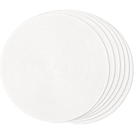 Sæt med 6 runde vævede dækkeservietter - bordmåtter - vaskbare - skridsikre - 15" - Hvid