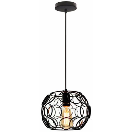 Modern takpendel i metall, svart sfärisk lampskärm