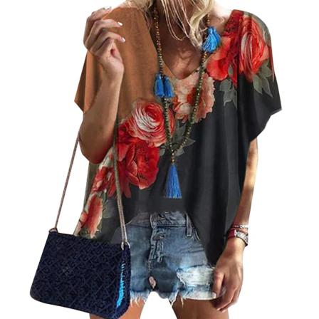 Summer Women V-neck T-shirt 3d Print Blommor Sunflowersshort-sl