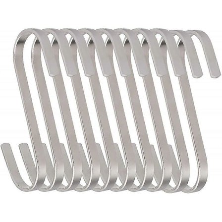 10 stk. Store Flate S-Kroker - Hengende Kroker i Rustfritt Stål, Måler 10 cm i Lengde, Laget av 304 Rustfritt Stål WEZ