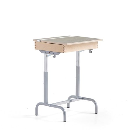 Schultisch 188, silber, Linoleum grau