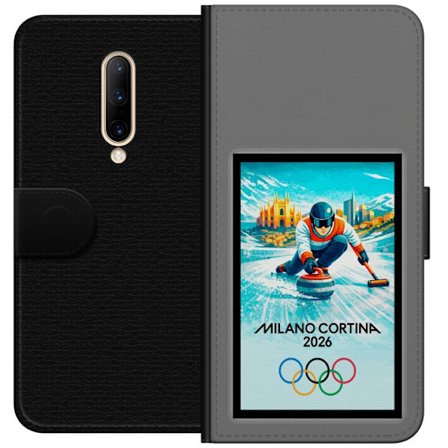 Yhteensopiva Lompakkokotelo OnePlus 7 Pro Jääkiekkoilukuva, jossa pelaajat liikkuvat jäällä, Milano Cortina 2026, Milanin maamerkit ja olympialaisten