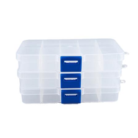 3 stk 10 celler gennemsigtig PP plastkasse aftagelige dele blå