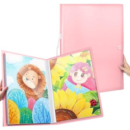 Diamantmålningsalbum med handtag, album för målningssamling, A3-album för förvaring och visning, diamantmålningsbilder, totalt 20 sidor, rosa