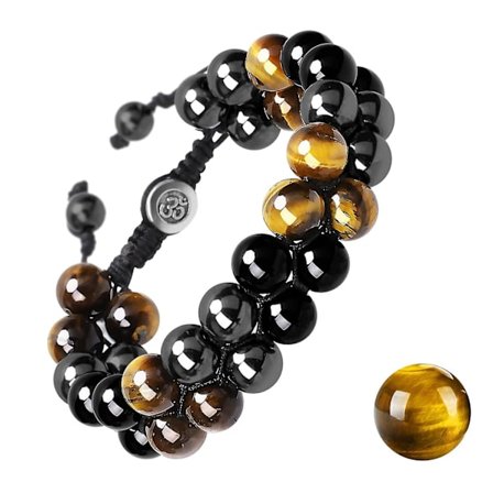 10 mm Tigers Eye Black Obsidian Hematite Rund Pärla Armband Handgjorda Sten Stretch Armband