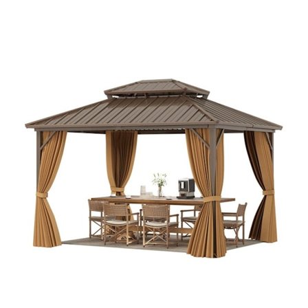 COSTWAY Dubbel Tak Trädgårdstält i Galvaniserat Metall 354 X 294 CM, Rymligt Festtält med Myggnätsskydd