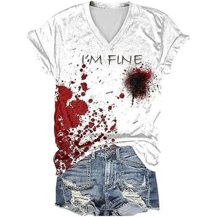Jeg Har Det Godt Blodig T-shirt Perfekt til Halloween Kostume Humor Sjov Blodplettet Blod Sprøjt L